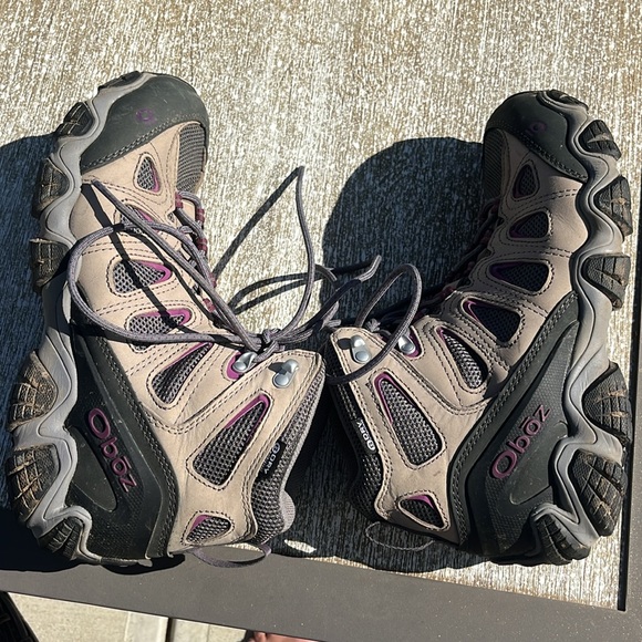 OBOZ B DRY WATERPROOF WOMENS 11 hiking boots ankle support black tan purple fit - Picture 4 of 8